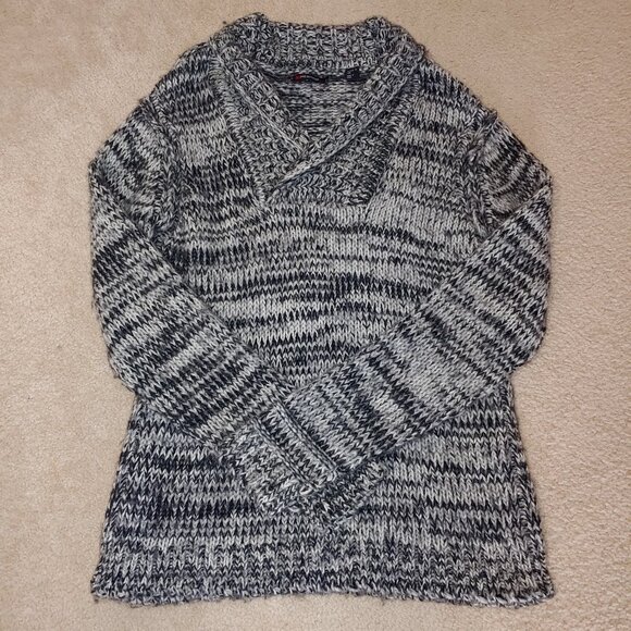 ProjekRaw Marled Wool Blend Shawl Neck Long Sleeves Knit Sweater Size L Grey - Picture 2 of 6